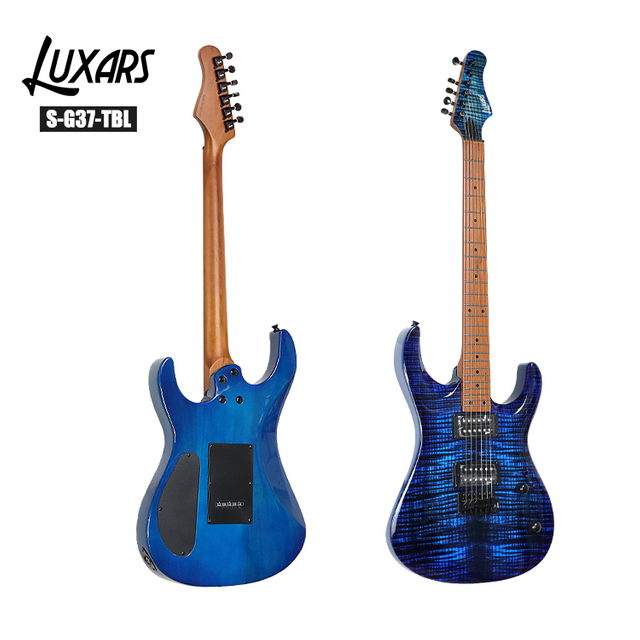S-G37 Premium Electric Guitar｜Flamed Maple Top + Poplar Body｜Roasted Maple Satin Neck｜H-H Alnico V Pickups｜24 Rounded Frets｜High-Gloss Finish (3 Art Finishes: TBK/HB/TBL)｜6 Guitars/Carton