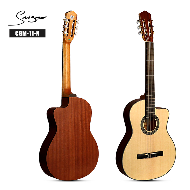 Smiger CGM-11 39" Thinbody Classical Guitar｜Matte Black Finish｜Laminated Spruce Top & Sapele Sides｜Gold Classical Tuners｜Ergonomic Dreadnought (Stage/Live Use)