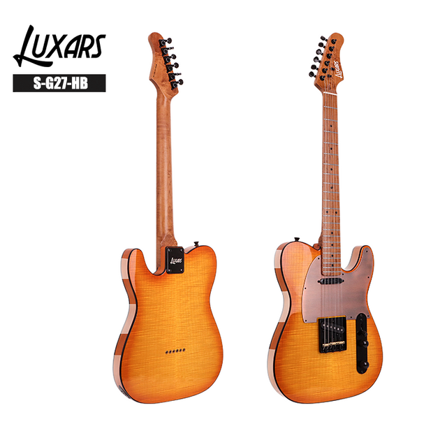S-G27 Premium TL Electric Guitar｜Flamed Maple Top + Poplar Body｜Roasted Maple Satin Neck & Fretboard｜TL-Upgraded S-S Alnico V Pickups｜Solid Aluminum Pickguard｜High-Gloss TBK/HB Finishes｜6 Guitars/Cart