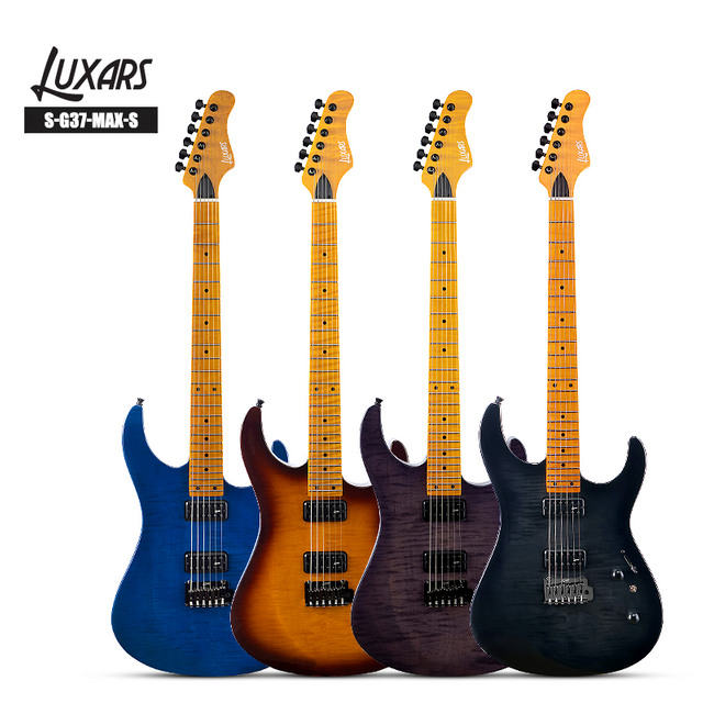 S-G37-MAX-S Pro Electric Guitar｜Flamed Maple Veneer Top & Satin Neck｜Locking Tuners + 24 Frets｜H-H Alnico Pickups｜All-Black Hardware｜4 Gloss Finishes (SBK/SBL/SHB/SPS)｜6/Carton (Stage-Ready Precision)