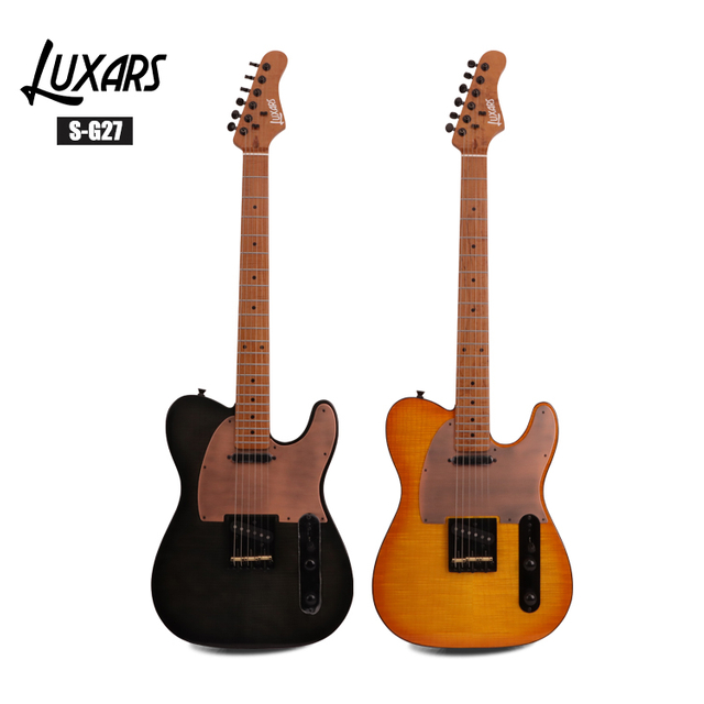 S-G27 Premium TL Electric Guitar｜Flamed Maple Top + Poplar Body｜Roasted Maple Satin Neck & Fretboard｜TL-Upgraded S-S Alnico V Pickups｜Solid Aluminum Pickguard｜High-Gloss TBK/HB Finishes｜6 Guitars/Cart