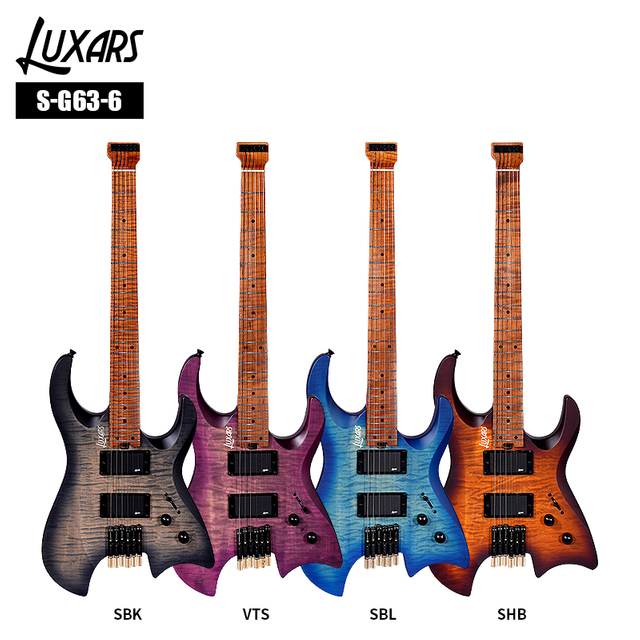S-G63-6 Headless Electric Guitar｜Flamed Maple Veneer Body｜Roasted Maple Neck & Fretboard｜H-H Alnico V Pickups W/24K Pots｜Nitro Matte Finish｜6 Guitars/Carton (Pro Modernist)