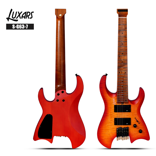 S-G63-7 Headless 7-String Guitar｜Flamed Maple Veneer Body｜Roasted Maple Neck & Fretboard｜H-H Alnico V Pickups w/24K Pots｜Nitro Matte Finish｜Upgraded Alloy-Copper Bridge｜6/Carton (Progressive Metal Mac