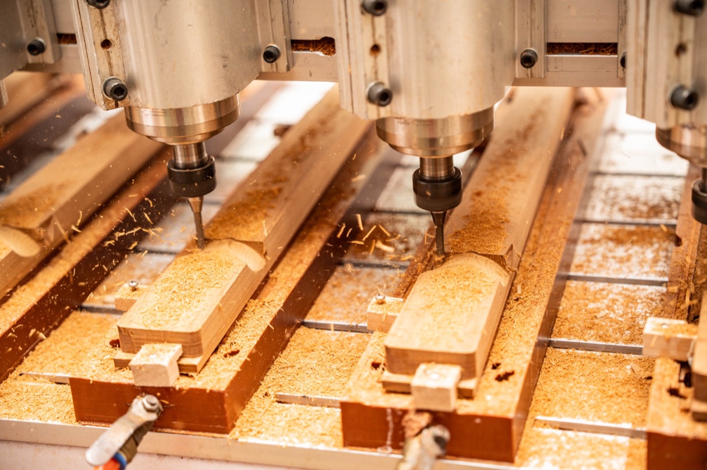 CNC routing operation on guitar neck blanks